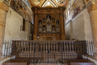 Church, organ of the parish church of Santa Maria del Sasso, interior view, Morcote, Lake Lugano,