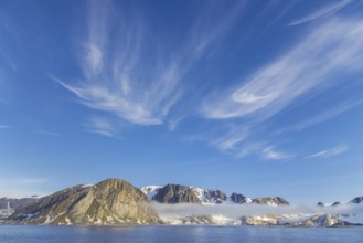 Mountain landscape at Hamiltonbukta, part of Raudfjord, Raudfjorden on Svalbard, Spitsbergen,
