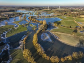 Selm, North Rhine-Westphalia, Germany, flood on the Lippe, river in the Ruhr area, the fields, the