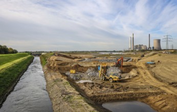 Dinslaken, Voerde, North Rhine-Westphalia, Germany, Emscher estuary into the Rhine. Construction