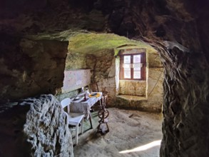 Cave flats in Langenstein, district of Halberstadt, Harz county, Saxony-Anhalt, Germany, Europe