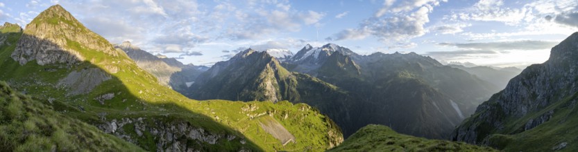 Mountain landscape at sunset at the Cabane de Louvie, summit Grand Combin de Grafeneire, Fionnay,