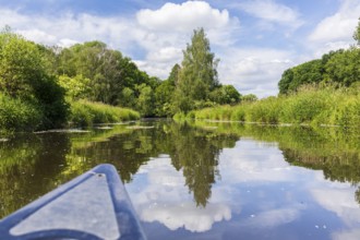 Canoeing on the Große Röder near Skassa, Großenhain, Saxony, Germany, Europe
