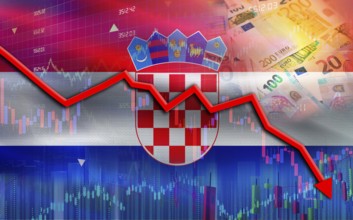Croatia financial fall on economy market. Croatia financial crisis on economic graph