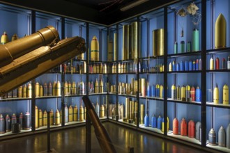 British and German WW1 colour coded artillery shells at WWI Passchendaele Museum about the Third