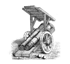 Double bombard with roof, cannon, end of the 14th century, historical, digital reproduction of an
