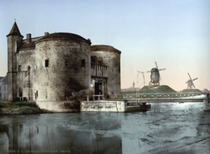 Kruispoort, city gate in, Bruges, Belgium, ca 1895, Historical, digitally restored reproduction