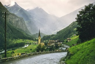 Village of Heiligenblut and Großglockner massif Alpine mountain range, Spittal an der Drau,
