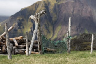 Driftwood fence, Reykjarfjörður, Strandir, Árnes, Westfjords, Iceland, Europe