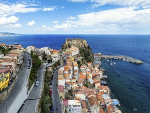 Scilla from a drone, Calabria, Italy, Europe