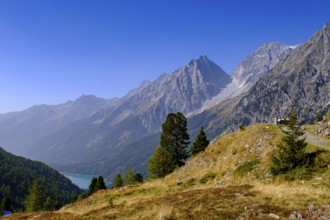 At the Staller Sattel, with Lake Antholz, behind Hochgall, between the Antholz Valley, South Tyrol