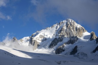 High alpine mountain landscape, summit of the Aiguille de Chardonnet and Glacier du Tour, glaciers