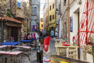 Picturesque alley, old town, Castelsardo, Sardinia, Italy, Europe
