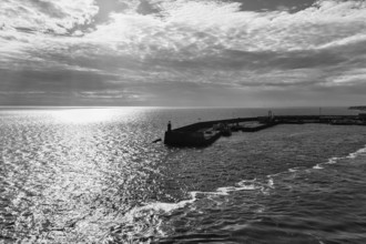 Ferry terminal, harbour entrance, backlight, monochrome, Rosslare Harbour, Wexford, Ireland, Europe