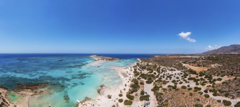 Drone shot, Elafonissi beach, south-west Crete, Crete, Greece, Europe