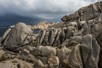 Bizarre and huge granite rocks by the sea, Capo Testa, near Santa Teresa di Gallura, Sardinia,