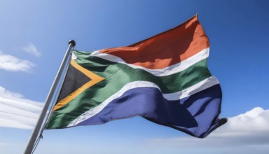 Flags, the national flag of South Africa flutters in the wind