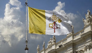 Flags, the national flag of the Vatican, Vatican State fluttering in the wind