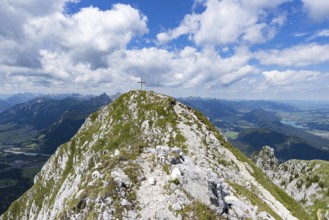 Panorama from the Säuling, 2047m, on Reutte in Tyrol, Austria, and Füssen, Ostallgäu, Bavaria,