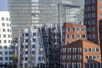 Düsseldorf Media Harbour, Gehry buildings, facade of the Stadttor building, North Rhine-Westphalia,