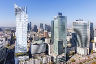 Skyline high-rise properties in the city centre in Warsaw, Poland, Europe