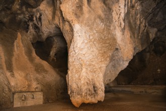 Dramatic limestone formation in a cave with strong textures, Church of Mary the Fountain of Life,