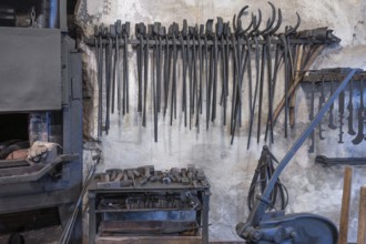 Forging tools in a historical hammer forge, Industrial Museum Lauf, Sichardstr., Lauf an der