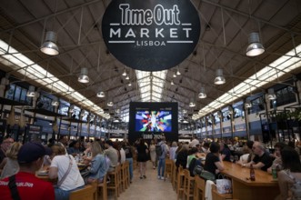 Interior shots, restaurants, events, food, TV broadcasts in the Time Out Market during EURO 2024,