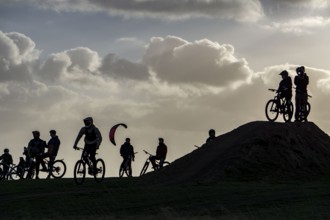 Mountain bike trail with jumps, downhill trail, on the Norddeutschland spoil tip in