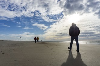 North Sea, Spiekeroog Island, autumn, strong wind drives the sand over the mudflats at low tide,