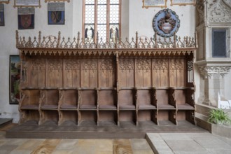 Choir stalls from 1490, St Mary's Church, Kalbensteinberg, Middle Franconia, Bavaria, Germany,