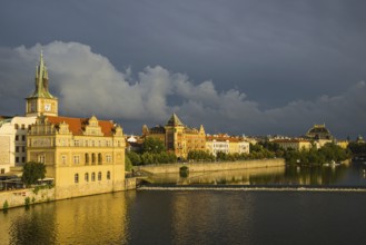Bedrich Smetana Museum in the former waterworks, behind it the Old Town Water Tower, Smetana Quay,