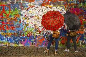 Graffiti, notes with wishes and requests, John Lennon Wall, Grossprior Square, Prague, Czech