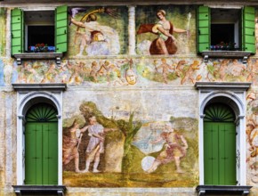 Palaces on the old town streets, medieval old town, Portogruaro, Veneto, Friuli, Italy,