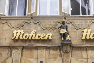 Mohren House with sculpture, Old Town of Bamberg, Upper Franconia, Bavaria, Germany, Europe