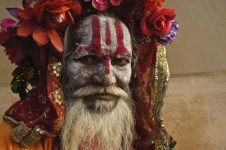 Portrait of a hindu ascetic, sadhu, Varanasi, India, Asia