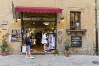 Tourist shop with alabaster in the Piazzetta San Michele in the historic centre of Volterra,