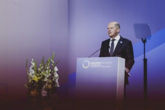 Olaf Scholz (SPD), Federal Chancellor, recorded during the Ukraine Recovery Conference URC in