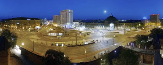 Aerial view, Bahnhofsplatz from left: Grandhotel, The Cloud One Hotel, central station, Diehl & Co