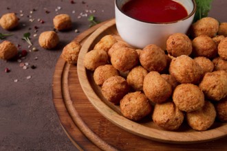 Chicken popcorn, deep fried, nuggets, close-up, rustic, no people