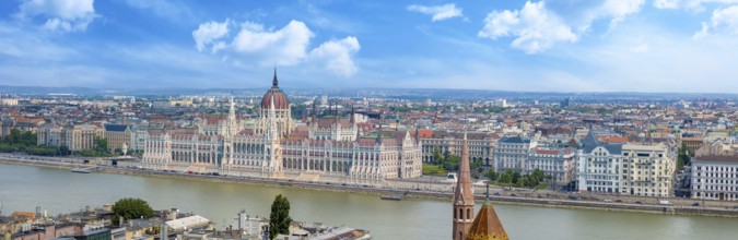 Hungary, panoramic view of the Parliament and Budapest city skyline in historic center, Europe