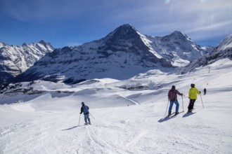25 March 2024: Skiing against the backdrop of the north face of the Eiger in Grindelwald,