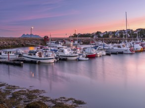 Harbour in Lødingen, sunset, boats, Fylke Nordland, Norway, Europe
