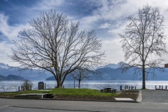 Lake Lucerne promenade, Weggis, Switzerland, Europe