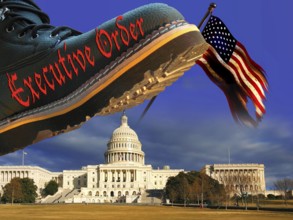 Symbolic image, governing with executive order, pseudo-government, democracy versus autocracy, US