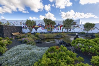 Mural on a wall in the inner courtyard, garden, former residence of the artist, Fundacion Cesar