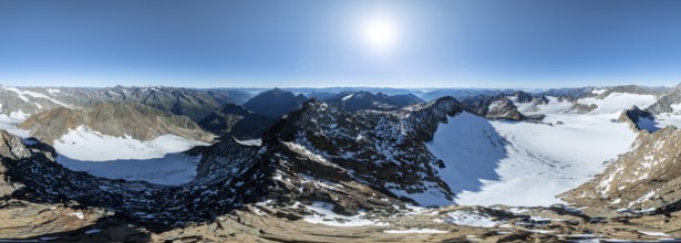Panorama at the summit of the Wilder Freiger with glacier Übeltalferner and Wilder Freiger Ferner,