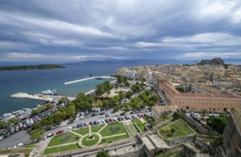 Corfu Town, Corfu, Greece, City overview Corfu Town with the Old Harbour, the Greek Orthodox Church