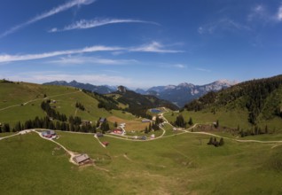 Drone shot, Hochalm, Loferer Alm with view to the Reiteralpe, Lofer, Pinzgau, Land Salzburg,