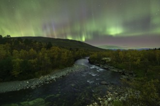 Northern Lights over the Abiskojakka River, Abisko National Park, Lapland, Sweden, Europe